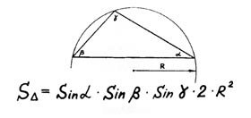 Площадь треугольника по углам и радиусу описанной окружности